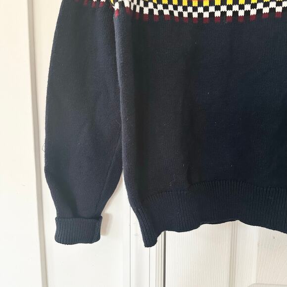 Iggy Cotton Jacquard Raglan Roll Top Knit Sweater Red Blue Checkered Small Men - Picture 5 of 11